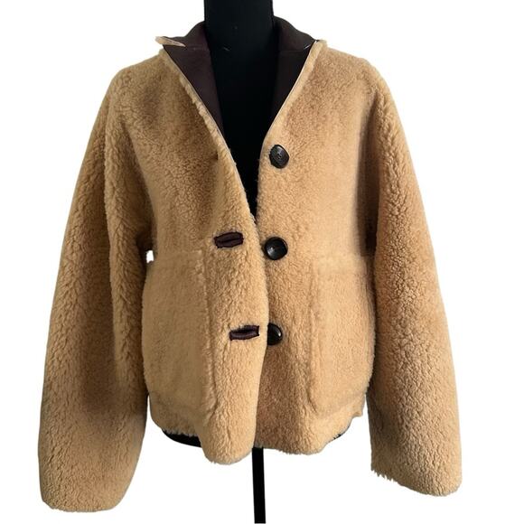 Marni Giacca Burgundy Leather Reversible Shearling Jacket size IT 38 - Picture 3 of 14